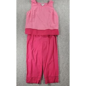 VTG Norton Studio Linen Tank Pant Set Womens Petite XL Pink Capri Resortwear
